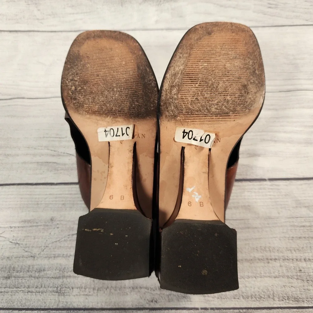 Cole Haan Studio Women's Size 6 Brown Leather Slide Sandals Block Heel Square
